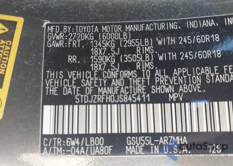 2018 Toyota Highlander Xle из США, поврежденный, VIN 5TDJZRFH0JS845411